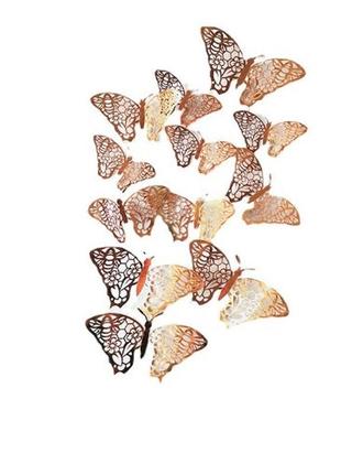 Бабочки декор на стену розовое золото - 12шт. в наборе, фольга2 фото