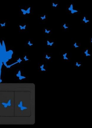 Люмінесцентна наклейка "фея з метеликами" - 6*10см (набирають світло і світяться в темряві синім)2 фото