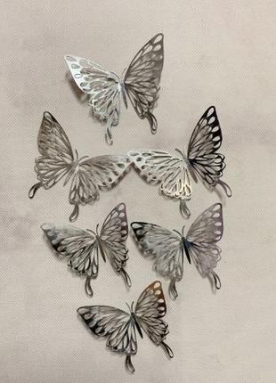 Декор метелики сріблясті - 6шт. в наборі, фольга