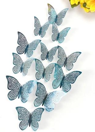 Бабочки декоративные на стену бирюзовые - в наборе 12шт. разных размеров