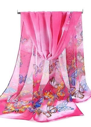 Жіночий шарф з метеликами малиновий розмір шарфа приблизно 145*48см, 100% віскоза