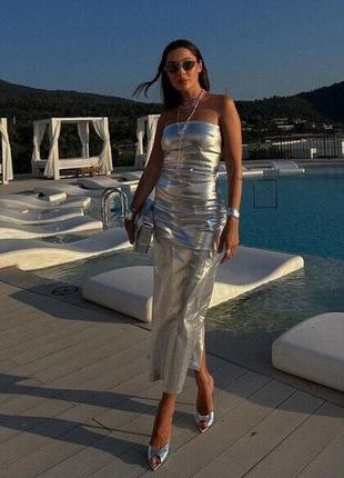 Неймовірна срібляста сукня зара м 3152/390 zara1 фото