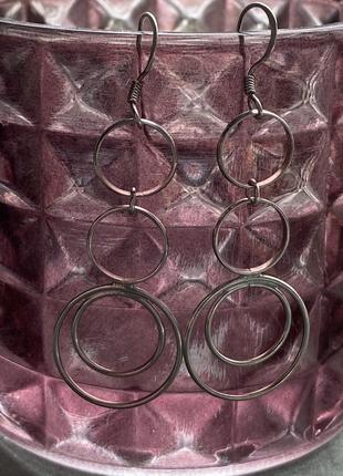 Серебряные серьги кольца подвески длинные7 фото