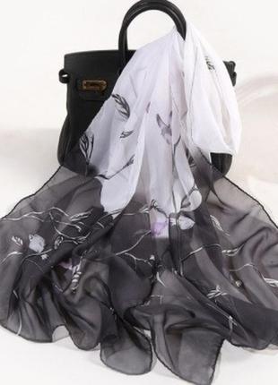 Шарф женский шифоновый серый+белый - размер шарфа 150*48см, шифон