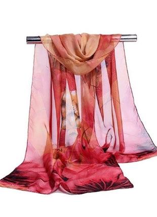 Женский шарф красно-кирпичный - размер шарфа приблизительно 145*46см, шифон