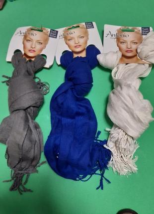Шарфы женские набор из 3-х штук (синий, серый, бежевый) - размер шарфа приблизительно 170*65см