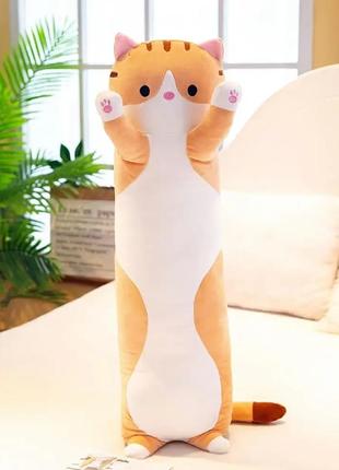 Кіт батон іграшка бежевий 47 см, дитяча подушка обіймашка кіт багет | мягкая игрушка подушка