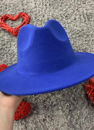 Шляпа федора унисекс с устойчивыми полями original синяя (электрик)5 фото