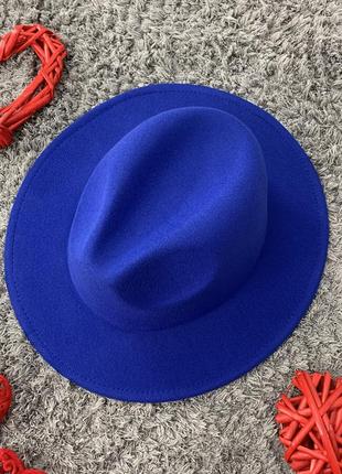 Шляпа федора унисекс с устойчивыми полями original синяя (электрик)6 фото