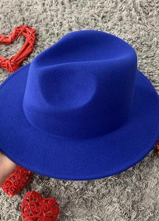 Шляпа федора унисекс с устойчивыми полями original синяя (электрик)4 фото
