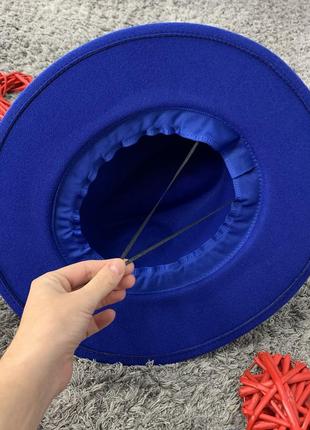 Шляпа федора унисекс с устойчивыми полями original синяя (электрик)8 фото