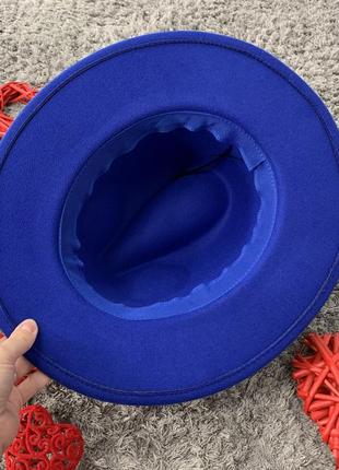 Шляпа федора унисекс с устойчивыми полями original синяя (электрик)7 фото