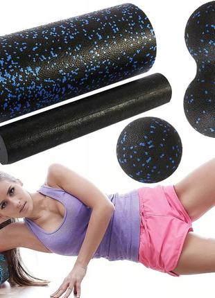 Масажний ролик для тіла чорно-синій набір масажних роликів для спини, валик для занять йогою1 фото