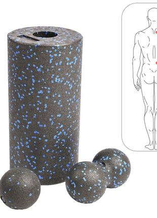 Масажний ролик для тіла чорно-синій набір масажних роликів для спини, валик для занять йогою2 фото