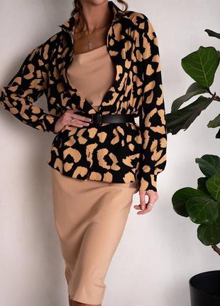Яскравий жіночий комплект сукня - комбінація міді і сорочка леопардова стильний комплект софт з поясом