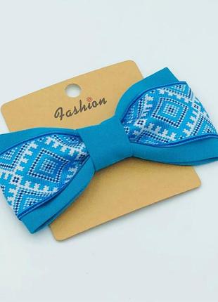Краватка - метелик для хлопчика  з вишивкою блакитний1 фото