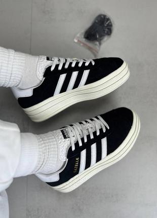 Adidas gazelle bold black white lux quality женские кроссовки адедас газель замша