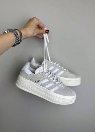 Adidas gazelle bold grey white lux quality женские кроссовки адедас газель замша