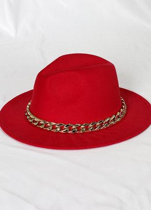 Шляпа федора красная с устойчивыми полями golden унисекс7 фото