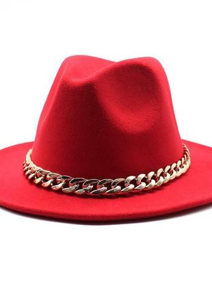Шляпа федора красная с устойчивыми полями golden унисекс1 фото