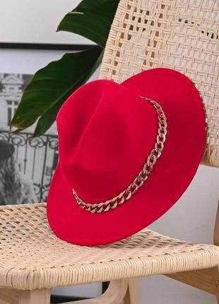 Шляпа федора красная с устойчивыми полями golden унисекс6 фото