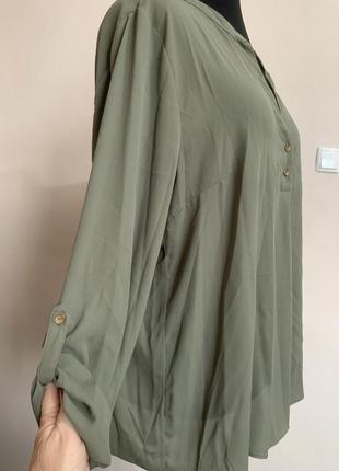 Легка жіноча блуза -сорочка з крепшифону,кольору хакі5 фото