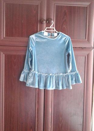 Туніка дитяча велюрова бірюзова з оборками koala kids 4 г 104 см
