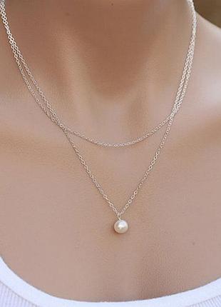 Намисто кольє ui764 ланцюжок підвісок перлина подвійний ланцюжок прекрасний подарунок