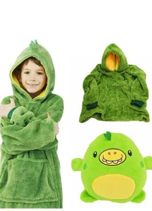 Детский худи-трансформер (толстовка) huggle pets зеленый (динозавр)1 фото