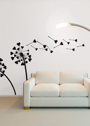 Вінілова інтер'єрна самоклейна наклейка декор на стіну (шпалери, фарбу) "кульбабки серця"