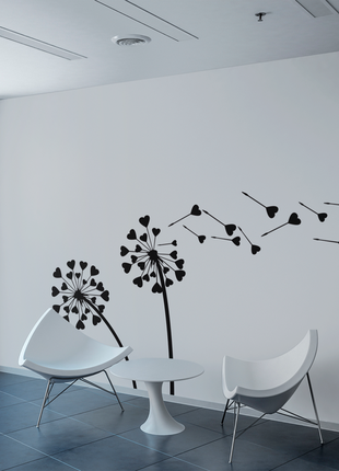 Вінілова інтер'єрна самоклейна наклейка декор на стіну (шпалери, фарбу) "кульбабки серця"2 фото