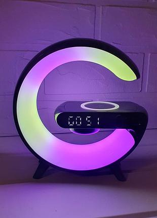 Настільна лампа-нічник g63 smart light з бездротовим заряджанням/ бездротова лампа з колонкою і будильником