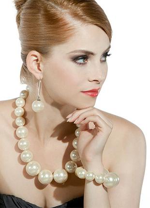 Сережки з крупними білими перлами2 фото