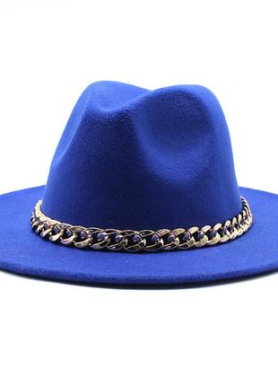 Шляпа федора синяя (электрик) с устойчивыми полями golden унисекс