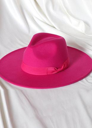 Шляпа федора унисекс с широкими полями 9,5 см ribbon малиновая