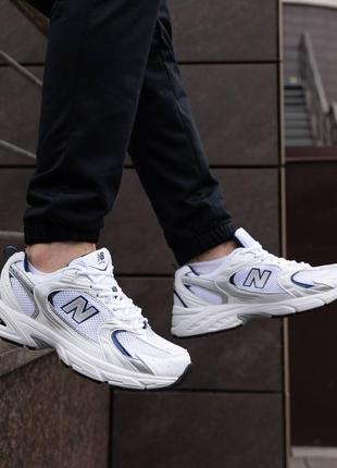 Чоловічі кросівки біло срібні преміум люкс якість new balance 530 white blue7 фото