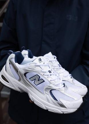 Мужские кроссовки бело серебряные премиум люкс качество new balance 530 white blue