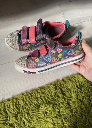 Кеды, кроссовки, хайтопы девчачьи, яркие светятся skechers
