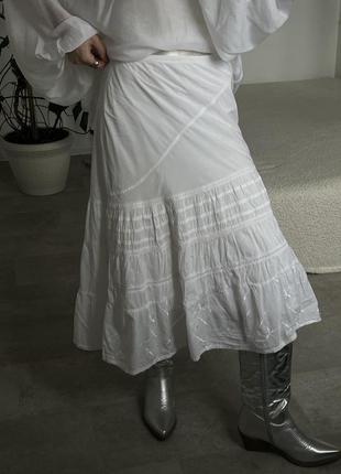 Роскошная белая хлопковая широкая юбка