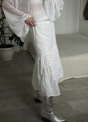 Роскошная белая хлопковая широкая юбка8 фото