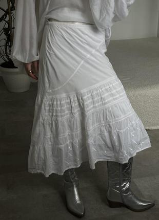 Роскошная белая хлопковая широкая юбка6 фото
