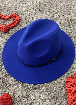 Шляпа федора унисекс с устойчивыми полями classic синяя (электрик)