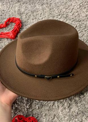 Шляпа федора унисекс с устойчивыми полями classic коричневая2 фото