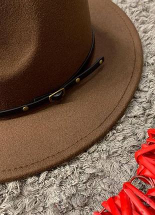 Шляпа федора унисекс с устойчивыми полями classic коричневая3 фото