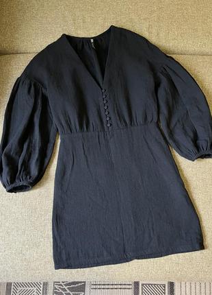 Чорне плаття-міні з v-подібним вирізом і рукавами-ліхтариками zara5 фото