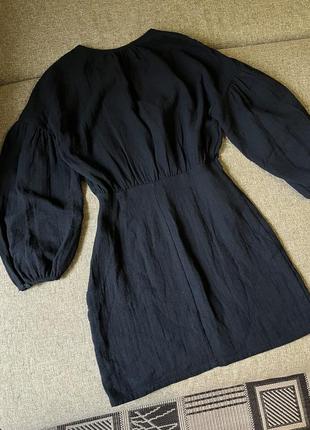 Чорне плаття-міні з v-подібним вирізом і рукавами-ліхтариками zara6 фото