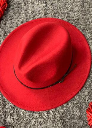 Шляпа федора унисекс с устойчивыми полями classic красная5 фото