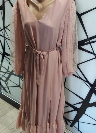 Шикарное нарядное платье длинное от boohoo пудрового цвета 44-48