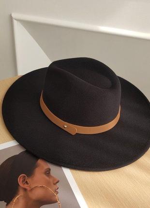 Шляпа федора унисекс с широкими полями 9,5 см и ремешком lucky черная