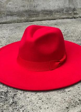 Шляпа федора унисекс с широкими полями 9,5 см ribbon красная